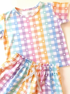 SHORT ANCHO CUADROS PASTEL - EY! Tienda