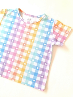 REMERA M/C CUADROS PASTEL - comprar online