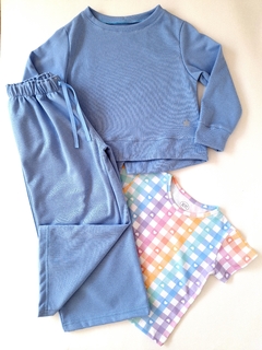 PANTALON ANCHO PANAL SIN FRIZA CELESTE en internet