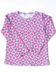 Remeras M/L Corazones celeste