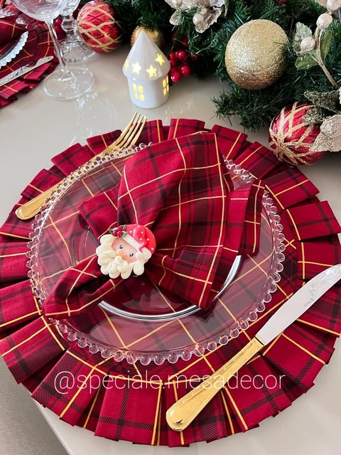 Lugar Americano com Babado Xadrez Vermelho Natal - Face única