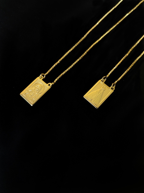 ESCAPULÁRIO VENEZIANO NOSSA SRª APARECIDA 1,5MM - BANHADO A OURO 18K