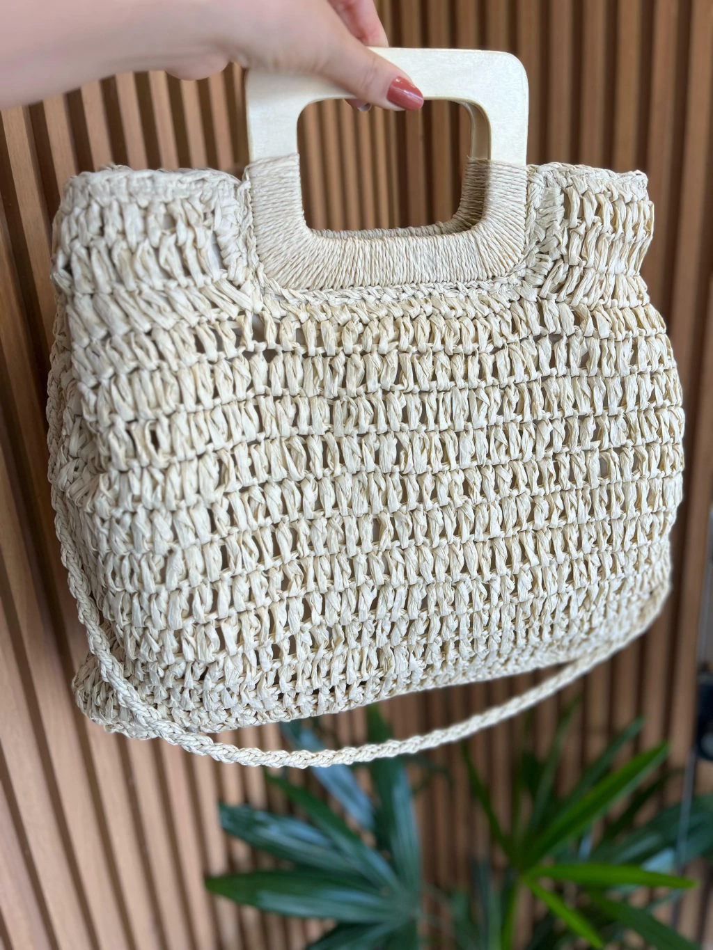 Bolsa de praia trançada bege claro