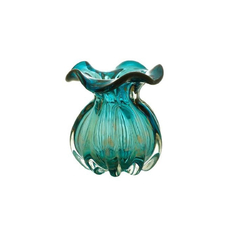 Vaso vidro Italy azul e rose 10x11cm