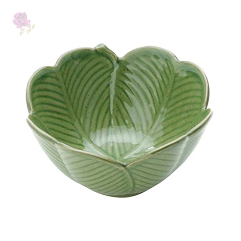 Bowl Centro de Mesa Decorativo Cerâmica Folha Banana Verde
