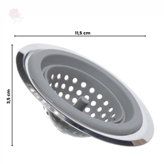 Ralo De Pia Em Aço Inox E Silicone 11,6cm Com Cesto Flexível na internet