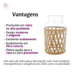 Vaso de Vidro e Fibra Natural 13x23 cm Wolff