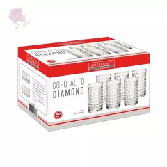 Jogo De Copo De Vidro Alto Diamond Hauskraft Com 6 Unidades - Utilidades, Mesa Posta e Decoração | OREN Utilidades