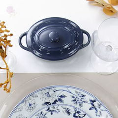 Mini Cocote Oval Porcelana 200Ml Azul Hauscraft - comprar online