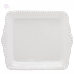 Bandeja Decorativa Quadrada Cerâmica Dots Branca 16X13X2Cm