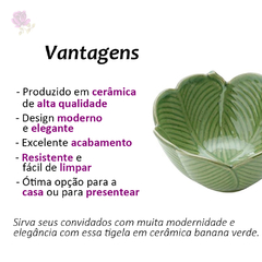 Imagem do Bowl Centro de Mesa Decorativo Cerâmica Folha Banana Verde