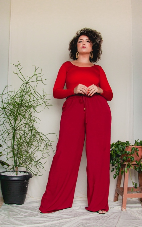 Calça pantalona elástico #vinho