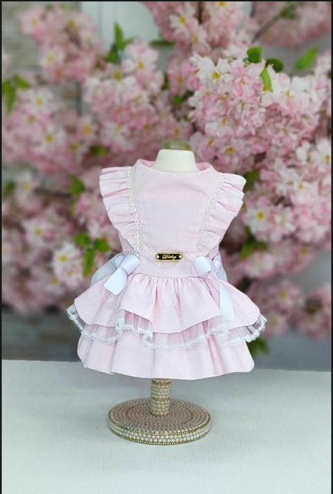 Vestido Doce Infância Poá Rosa