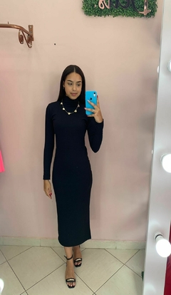 Vestido Tubinho Preto com Manga Longa - comprar online