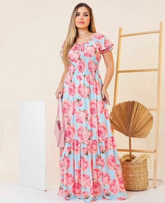 vestido longo florido rosa - comprar online