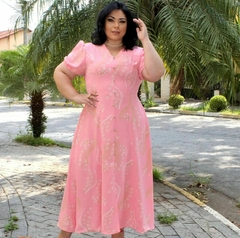 Vestido Longo Estampado Rosa
