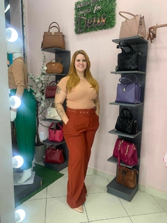 Calça Pantalona Terracota de Linho