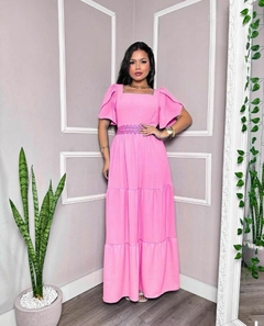 vestido longo rosa claro
