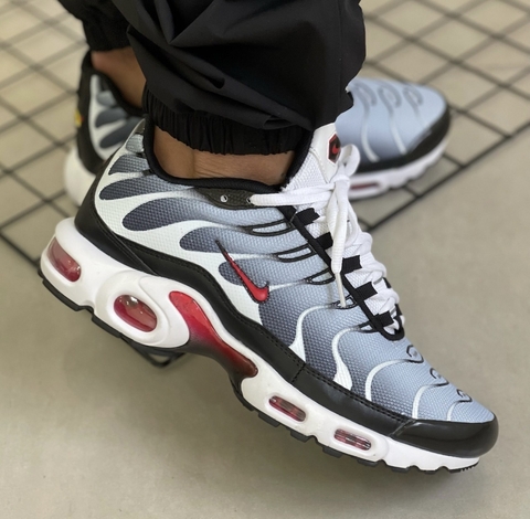Nike AirMax TN Plus Importado Vietnã Cinza Vermelho.