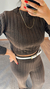 Conjunto de tricô canelado calça e blusa cropped manga longa - comprar online