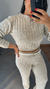 Imagem do Conjunto de tricô canelado calça e blusa cropped manga longa