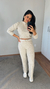 Conjunto de tricô canelado calça e blusa cropped manga longa na internet