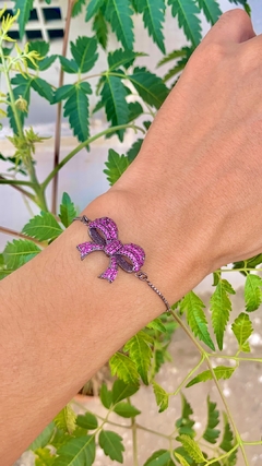 Pulseira laço Rodio Negro cravejada