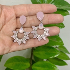 Brinco Longo Pedras - Quartzo Rosa - comprar online