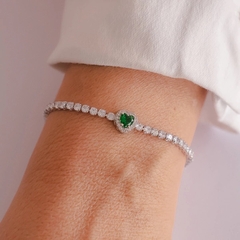 Pulseira Riviera Cristal centro Coração verde