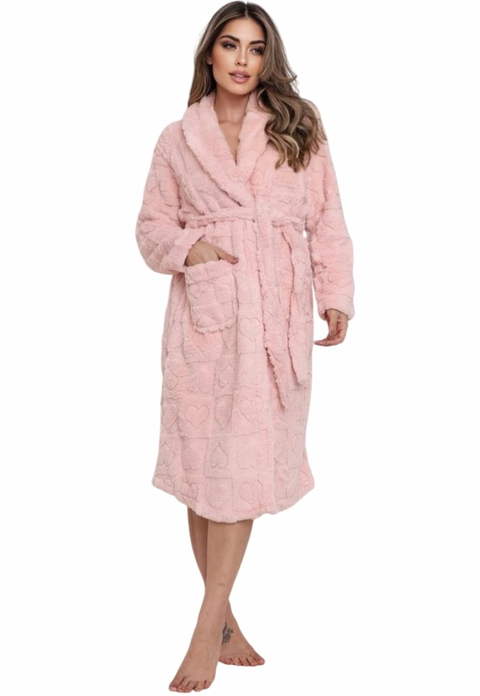 Roupão de Inverno Feminino Plush com Textura de Corações