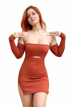 Vestido Feminino Sem Bojo Curto Tomara que Caia Ciganinha Manga Longa Canelado - Multmix