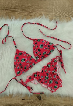 Biquíni Feminino Cortininha Estampado Calcinha Amarra Lateral Levanta Bumbum na internet