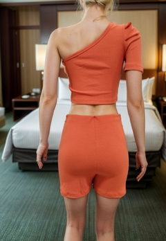 Conjunto Feminino Mula Manca uma Manga Sem Bojo Short Saia