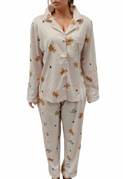 Pijama Americano Feminino Com Botões, Mangas e Calça Comprida - Multmix