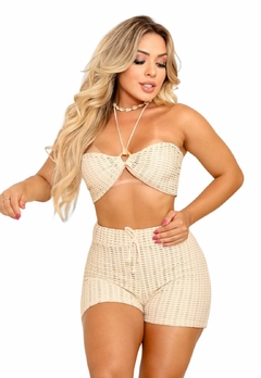 Saída de Praia Modelo Top Com Bojo e Alça no Pescoço e Short - Multmix