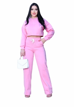 Conjunto Feminino Moletom Cropped com Calça Reta na internet
