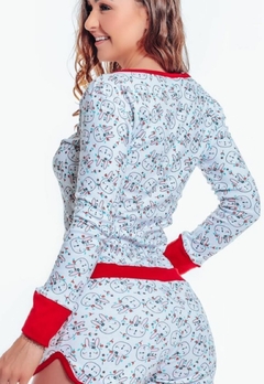 Pijama Macaquinho Manga Longa e Short Com Botões - Multmix