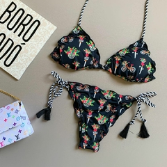 Imagem do Biquíni Feminino Cortininha Estampado Com bojo Calcinha Levanta Bumbum e Amarra Lateral