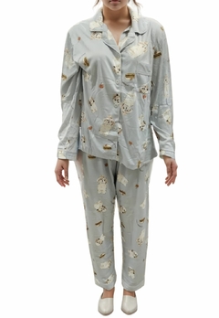 Pijama Americano Feminino Com Botões, Mangas e Calça Comprida - Multmix