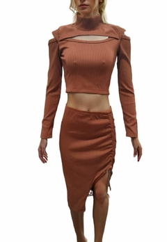 Conjunto Feminino Canelado Blusinha Manga Longa e Saia - comprar online