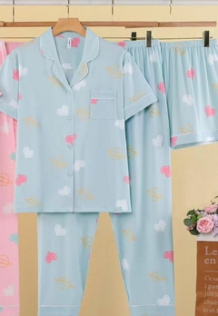 Pijama Feminino 3 peças Calça, Camisa Manga Curta e Short - loja online