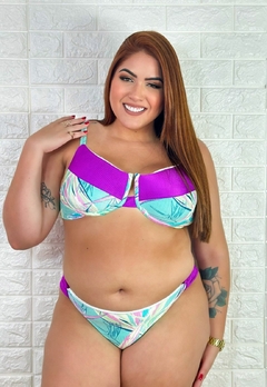 Biquíni Feminino Plus Size de Aro Sem Bojo Com Calcinha BomBom e Fio Duplo Estampado Canelado - Multmix