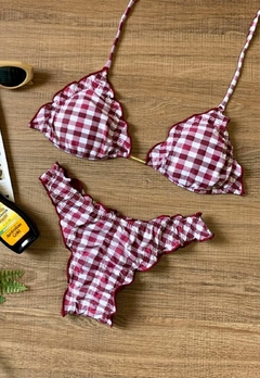 Biquíni Feminino Cortininha Com Bojo Estampa Xadrez Com Calcinha Empina Bumbum - loja online