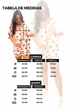 Pijama Feminino Curto Americano Estampa Corações Short Doll - comprar online