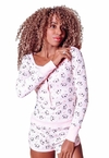 Pijama Feminino Macaquinho Com Botões Manga Longa e Short