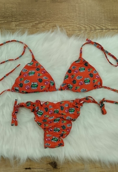Imagem do Biquíni Feminino Cortininha Estampado Calcinha Amarra Lateral Levanta Bumbum