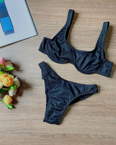 Biquíni Feminino Canelado Aro Sem Bojo Calcinha Fio Duplo e Asa Delta - Multmix