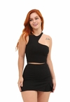 Conjunto Cropeed Feminino Com Ajuste no pescoço e Short Saia