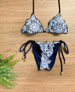 Biquíni Feminino Cortininha Com Bojo e Calcinha Amarra Lateral Levanta Bumbum - loja online
