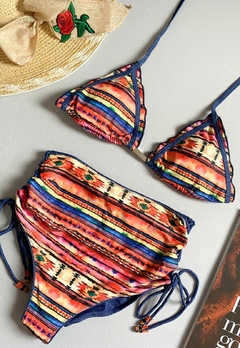Biquíni Feminino Cortininha Com Bojo Calcinha Cintura Alta Laterais Trançadas na internet